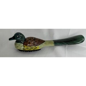 Vintage Men's 9.5" Painted Mallard Duck Brush & Shoe Horn